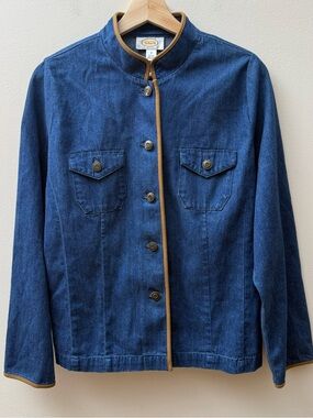 Talbots Blue Denim Jacket with Tan Trim